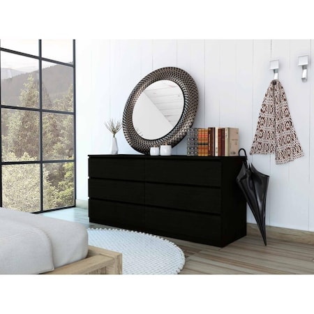 Gfancy Fixtures 60 in. Black Six Drawer Double Dresser GF3691434
